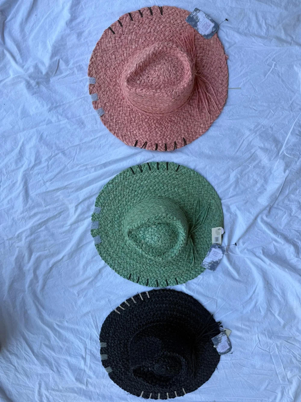 NWT Sun Hat Brown Tan Straw 100% paper hand Stitched details OS rancher floppy